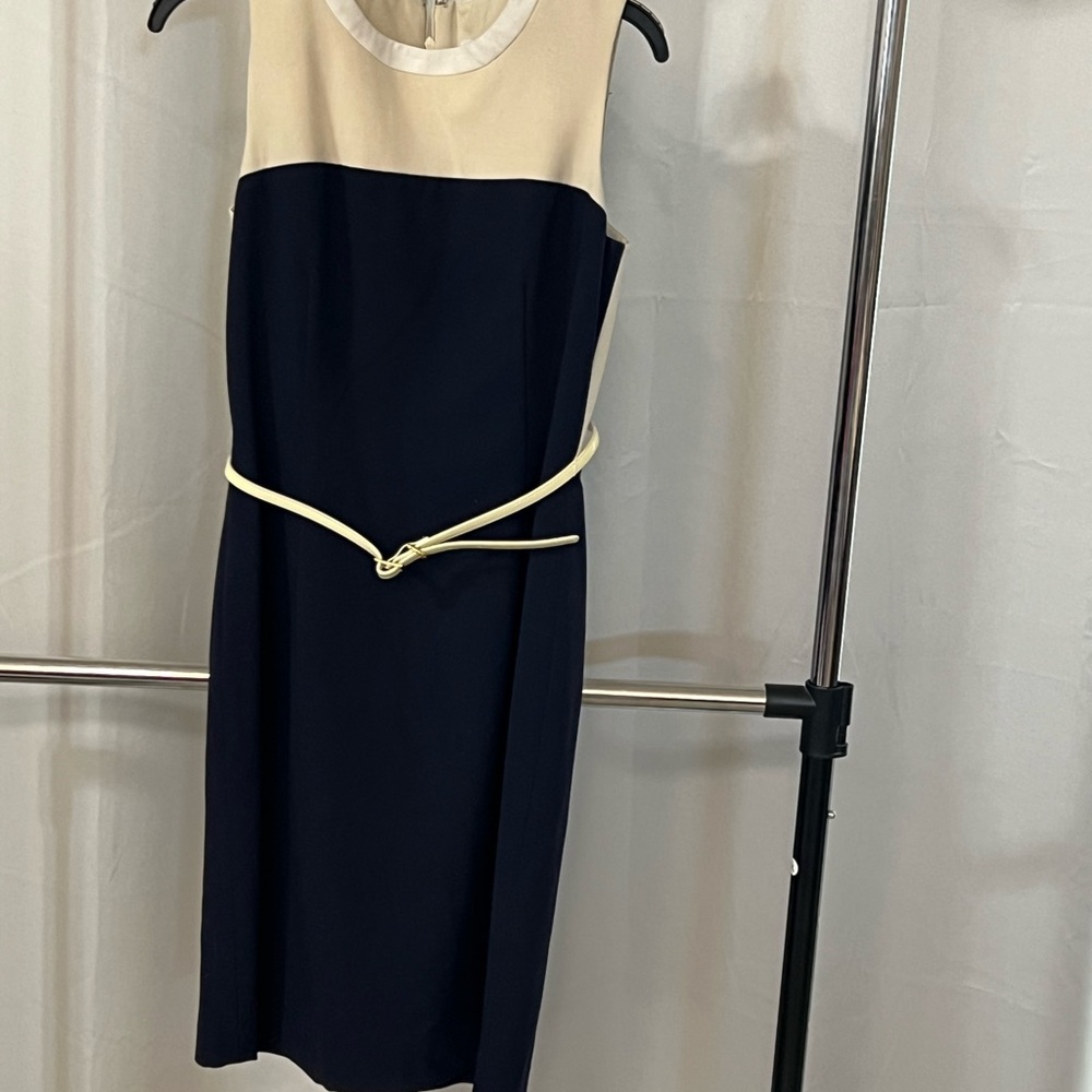 Calvin Klein Navy and Cream Midi Dress